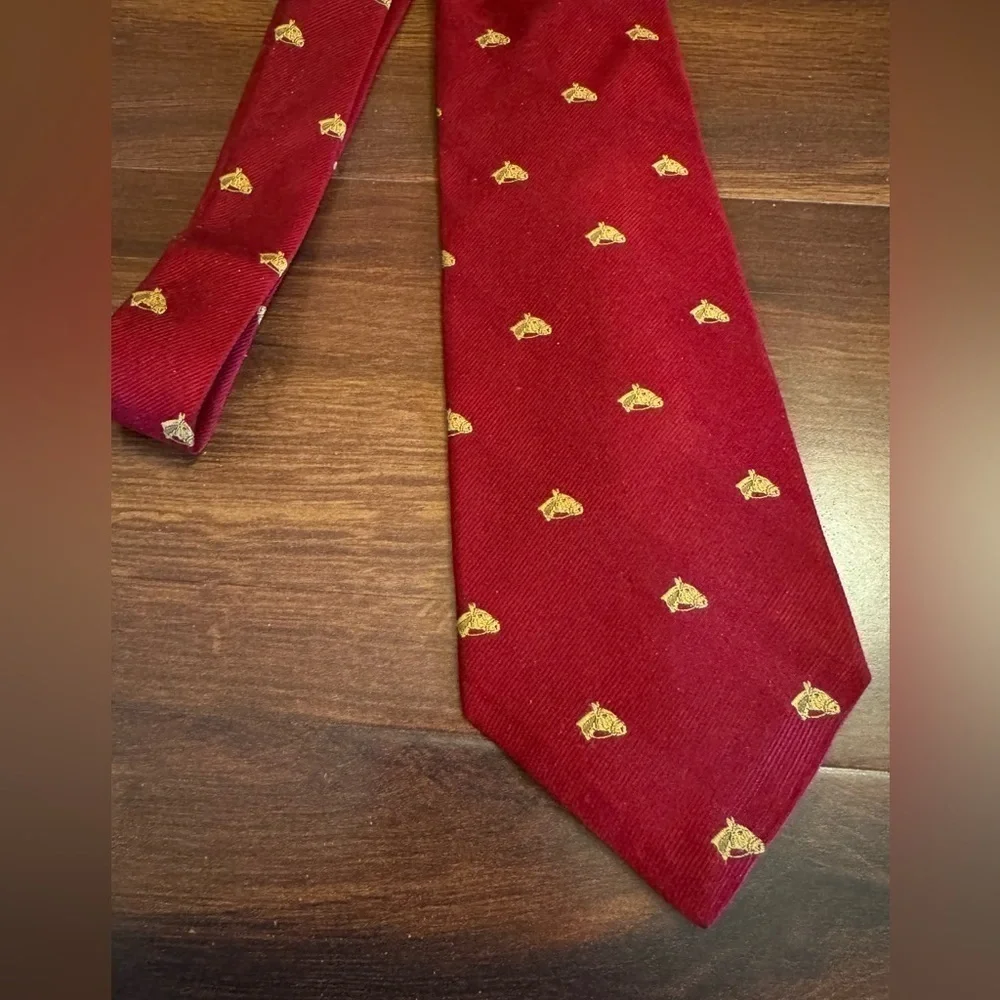 LAUREN Ralph Lauren Red 100% Silk Handmade Jacquard Necktie Made In USA